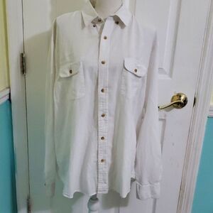 Crown & Ivy Southern Shirting Classic Fit White Linen Blend Men Button Shirt XL